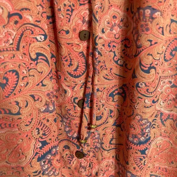 NWOT BOEMO Dress L Paisley Floral Pink Tiered Bow-Tie Crochet Maxi Midi Short-Sl